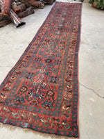 3'5 x 13'4 Antique 19th Century Runner #608 / 13 foot runner - Blue Parakeet Rugs