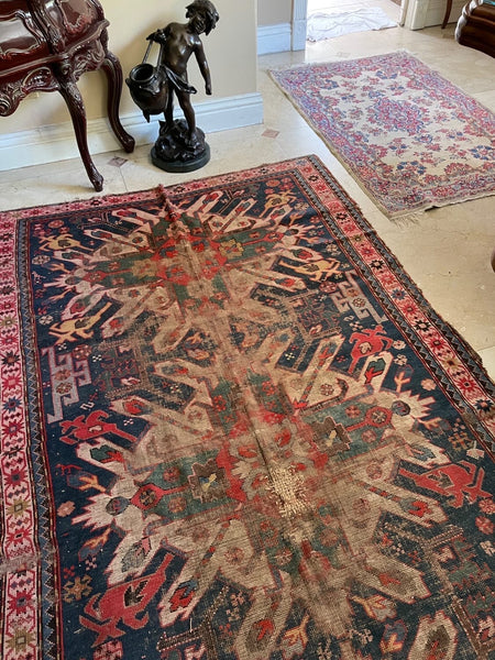 4’10 x 9’6 Worn Eagle Kazak #2448 - Blue Parakeet Rugs