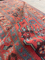 3'5 x 13'4 Antique 19th Century Runner #608 / 13 foot runner - Blue Parakeet Rugs