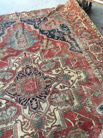 8'8 x 12'2 Rusty n Worn Serapi Heriz Rug - Blue Parakeet Rugs