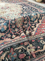 6’10 x 10’ Timeworn Antique Ferahan rug #2299 / Antique Oriental Rug - Blue Parakeet Rugs