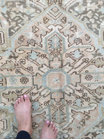 8’10 x 12’ Muted Vintage Persian Heriz Rug / 9x12 Large Vintage Rug (#1129) - Blue Parakeet Rugs