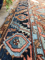 9’8 x 12’3 Antique Heriz with baby blue medallions (#842) - Blue Parakeet Rugs