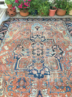 9’8 x 12’3 Antique Heriz with baby blue medallions (#842) - Blue Parakeet Rugs