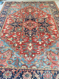 7’7 x 10’8 antique Persian Heriz with french bh bh  blue corners (#1141) - Blue Parakeet Rugs