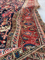 8’7 x 11’9 midnight blue Antique Heriz Rug / 9x12 vintage rug (#1083) - Blue Parakeet Rugs
