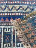 2’11 x 5 Antique Tribal Caucasian Rug - Blue Parakeet Rugs
