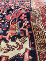 8’7 x 11’9 midnight blue Antique Heriz Rug / 9x12 vintage rug (#1083) - Blue Parakeet Rugs