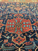 9’1 x 10’8 Antique Persian Heriz Rug / Large Antique Rug (#1033ML) - Blue Parakeet Rugs