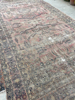 7’8 x 13’5 Antique worn and muted Persian Kerman Lavar rug #1975ML / 8x13 Vintage rug - Blue Parakeet Rugs