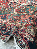 4'10" x 5’11” Antique Heriz with Teal - Blue Parakeet Rugs