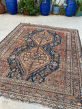 5’7 x 7’ Antique Persian Shiraz Rug #2471 / 6x7 vintage rug - Blue Parakeet Rugs