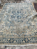6’7 x 9’6 Ivory n Blue Antique Persian / Large Antique Tabriz / 7x10 - Blue Parakeet Rugs