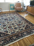 7’5 x 10’1 antique ivory Persian Mahal (#1258) / 8x10 large vintage rug - Blue Parakeet Rugs