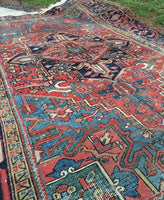 6’2 x 9’4 Antique Heriz with french blue corners - Blue Parakeet Rugs