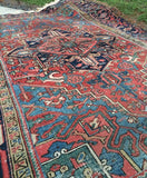 6’2 x 9’4 Antique Heriz with french blue corners - Blue Parakeet Rugs