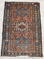 3’1 x 4’5 Antique Persian Heriz Karajeh rug #2376 - Blue Parakeet Rugs