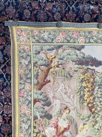 4'3 x 4'7 Antique French Tapestry with silk - Blue Parakeet Rugs