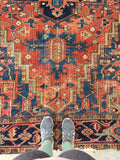 7’5 x 10’10 Antique Persian Heriz / Large vintage rug / 8x11 vintage rug (#1226ML) - Blue Parakeet Rugs